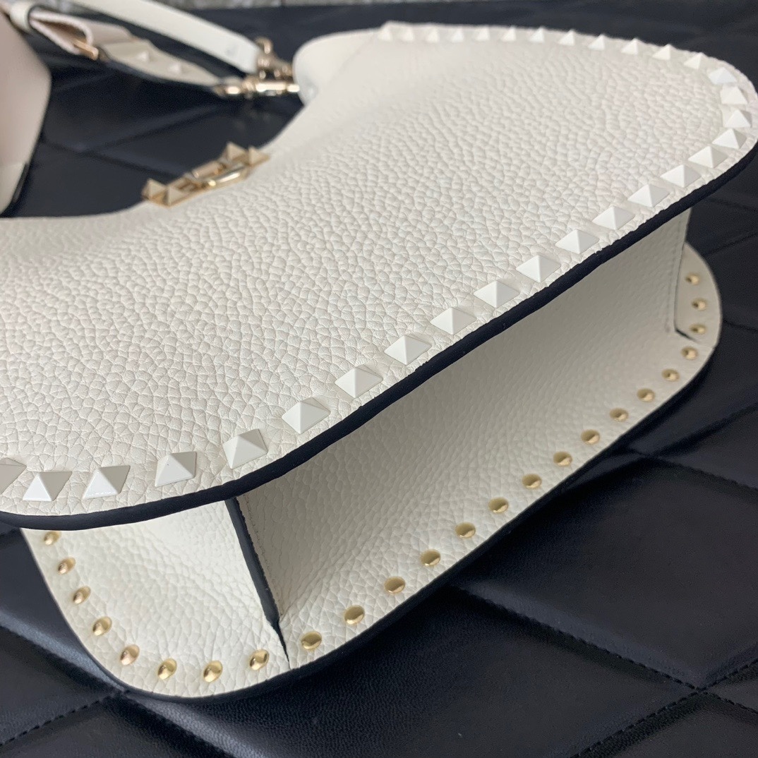 Valentino Garavani Rockstud Hobo Bag in Ivory Grainy Calfskin